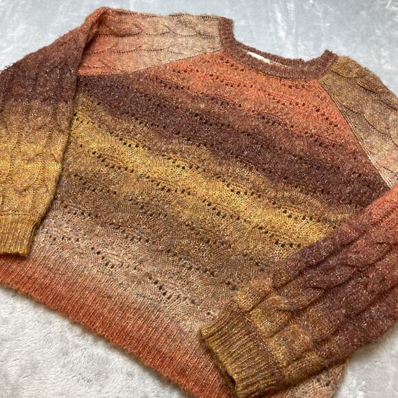 Knox Rose Pointelle Sweater Womens L Earth Tones Wool Blend Ombre Fall Harvest - Picture 2 of 8